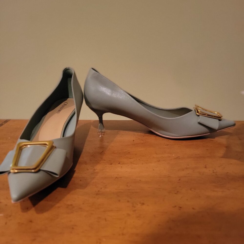 Vizzano Light Gray Pointed Flats with Gold Buckle - Picture 9 of 11